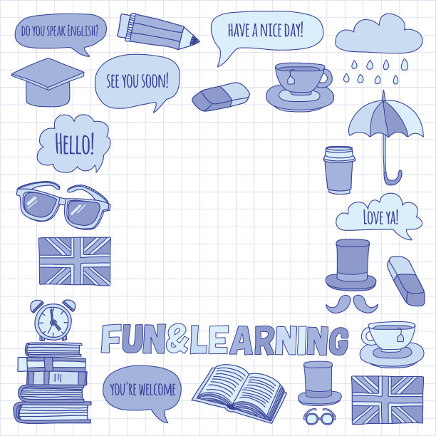 矢量涂鸦模式英语课程语言学校图片下载