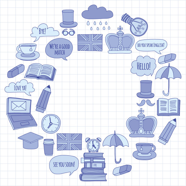 矢量涂鸦模式英语课程语言学校图片下载