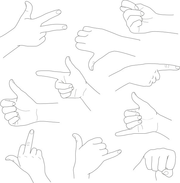手在不同的手势和解释矢量插图图片下载