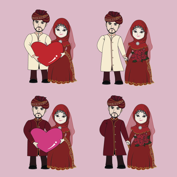 穆斯林婚礼夫妇卡通图片下载