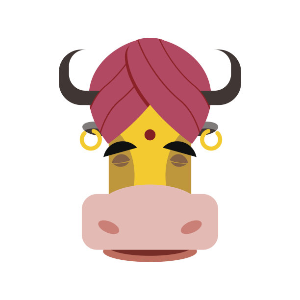 印度的圣牛。牛在头巾。头黄色的牛。图片下载