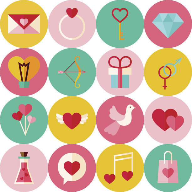 矢量白色扁平快乐情人节无缝图案圆图片下载