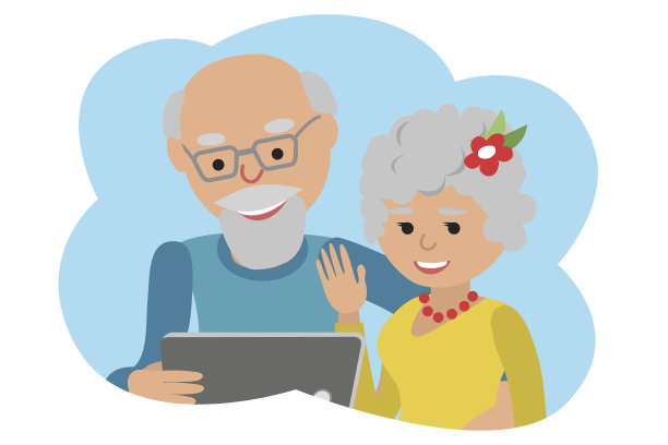 开心的老夫妇和平板电脑。矢量插图云图标图片下载