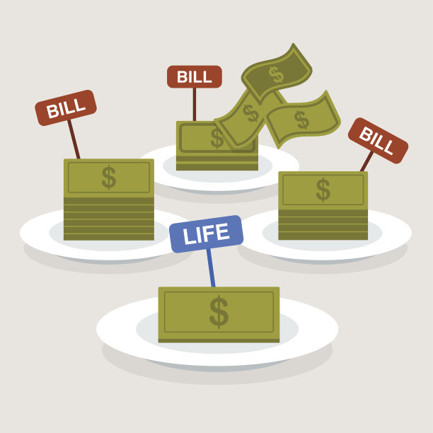 工资板与许多账单矢量插图图片下载