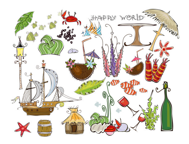 为旅行背景设计的热带布景元素图片下载