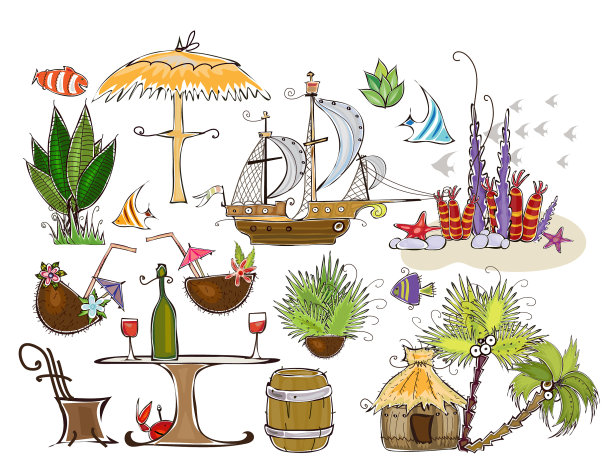 为旅行背景设计的热带布景元素图片下载