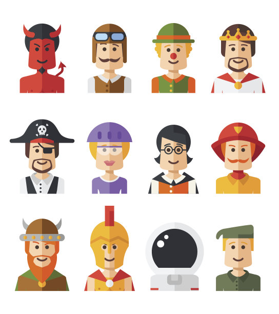 一套孤立的平面设计人物图标头像的社交图片下载