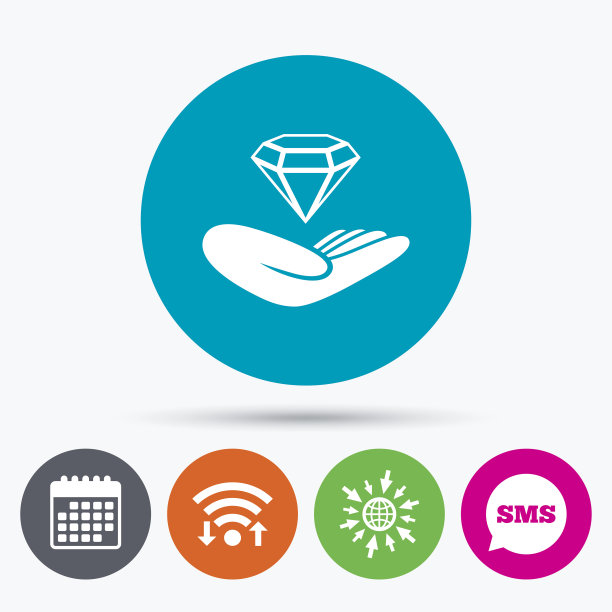 珠宝保险标志。手握着钻石。图片下载