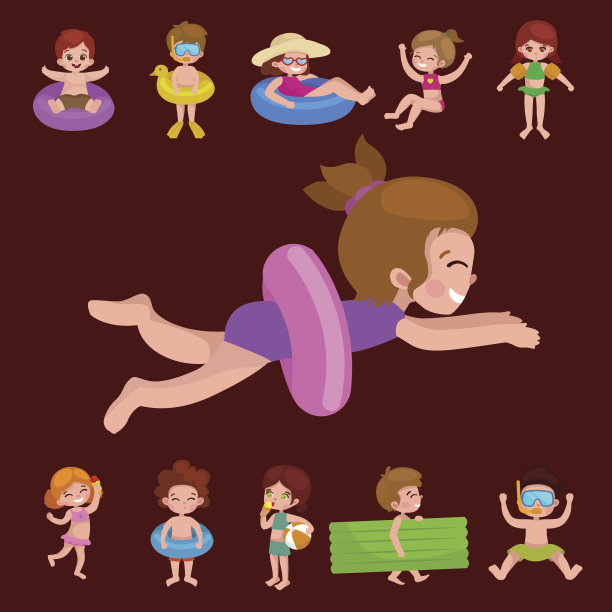 女孩和男孩在泳衣孤立，孩子暑假图片下载