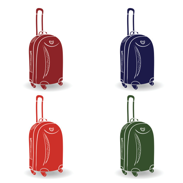 彩色旅行箱与车轮现实的白色背景。图片下载