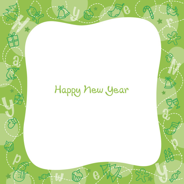 新年装饰轮廓图标边界，绿色背景图片下载