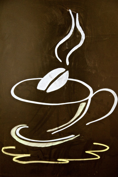 咖啡杯粉笔画热咖啡豆早上休息早餐图片下载