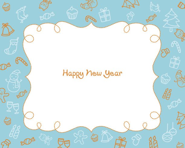 新年装饰轮廓图标边框，蓝色背景图片下载