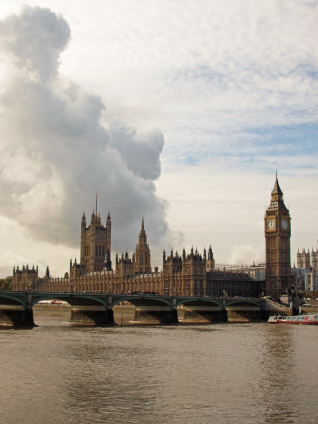 英国伦敦的大本钟和威斯敏斯特上空乌云密布图片下载