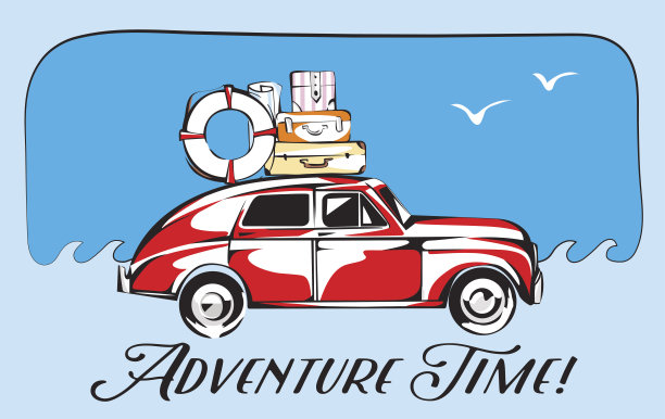 复古的旅行卡。带旅行行李的旧汽车图片下载