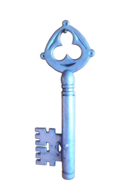 白色背景上的古董蓝色金属门钥匙图片下载