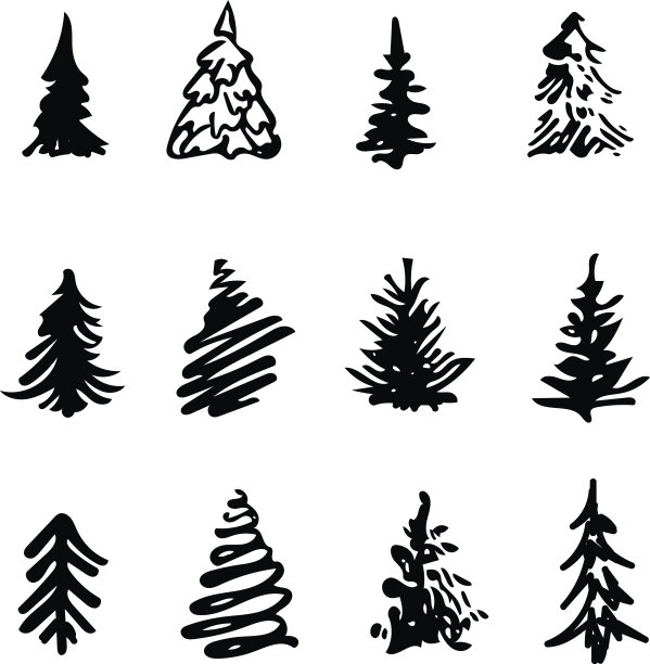 圣诞树图标笔刷手绘笔触水墨设计元素图片下载