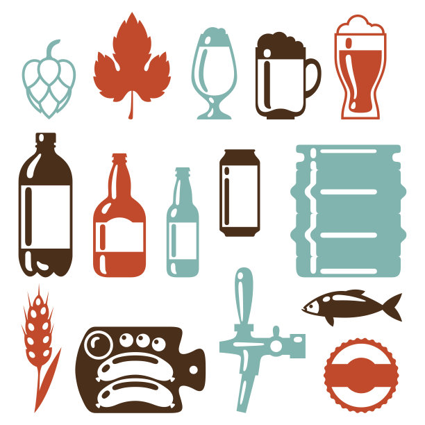 啤酒图标和对象设置的设计图片下载