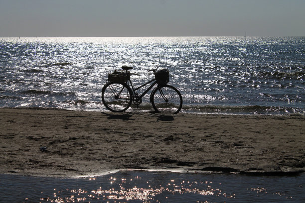 在海滩上骑自行车图片下载