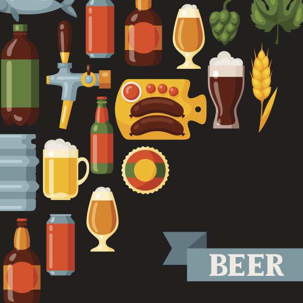背景设计与啤酒图标和对象图片下载