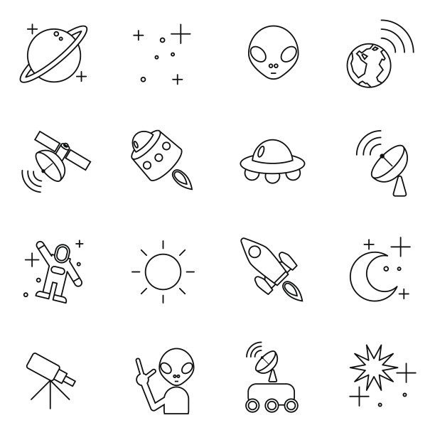 空间和宇航员图标设置矢量插图图片下载