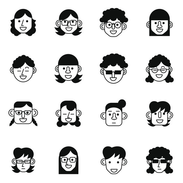 女性头像，用户和人物图标设置矢量插图图片下载