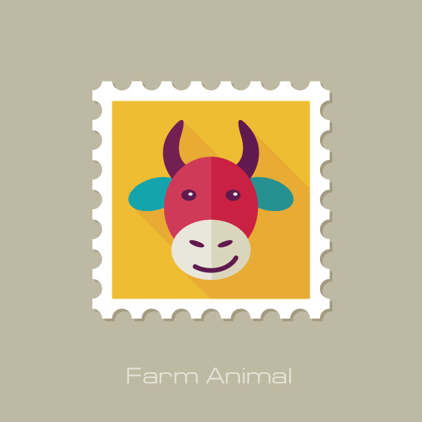 牛平坦的邮票。动物头部矢量图图片下载