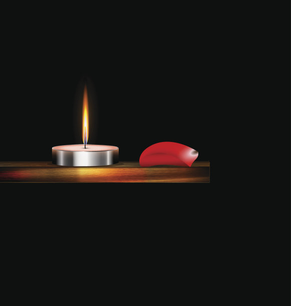 燃烧的蜡烛和红色的花瓣图片下载