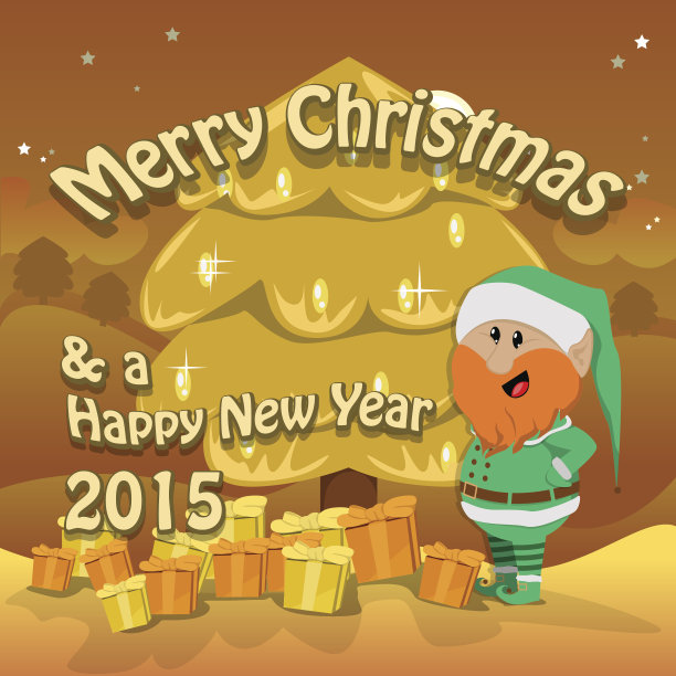 圣诞背景与精灵插图图片下载