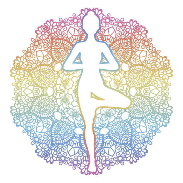 女性的剪影。瑜伽树式。Vrikshasana。图片下载