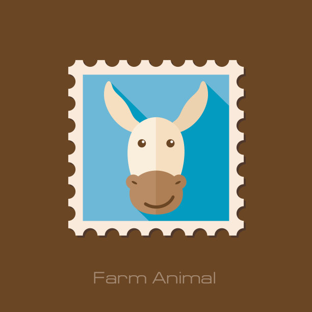 驴平坦的邮票。动物头部矢量图图片下载