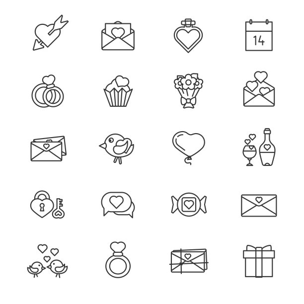 一组20行图标。情人节图片下载