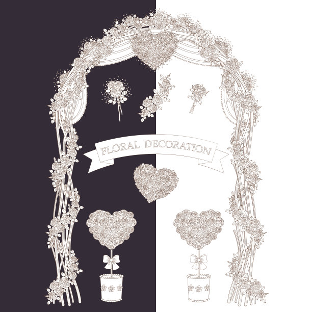 轮廓花装饰与玫瑰。图片下载