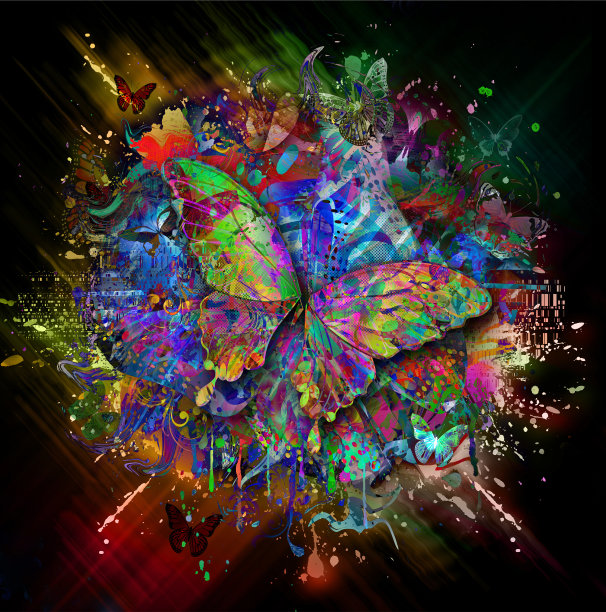 抽象彩色明亮的背景与蝴蝶图片下载