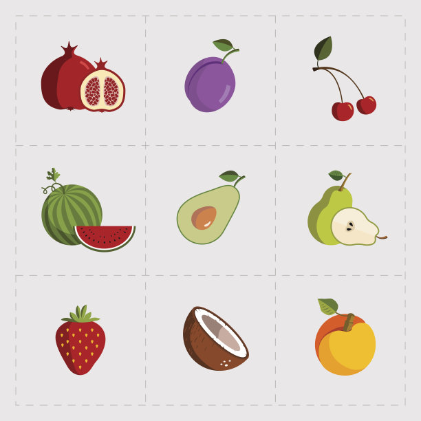 彩色水果图标设置在白色背景图片下载