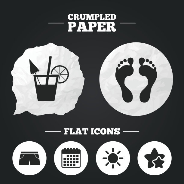 海滩假期图标。鸡尾酒,人类的足迹图片下载