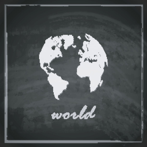 复古插图与世界地图在黑板上的背景图片下载