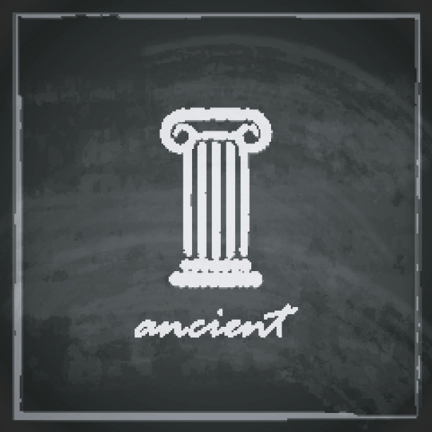 复古插图与古老的柱子在黑板的背景。图片下载