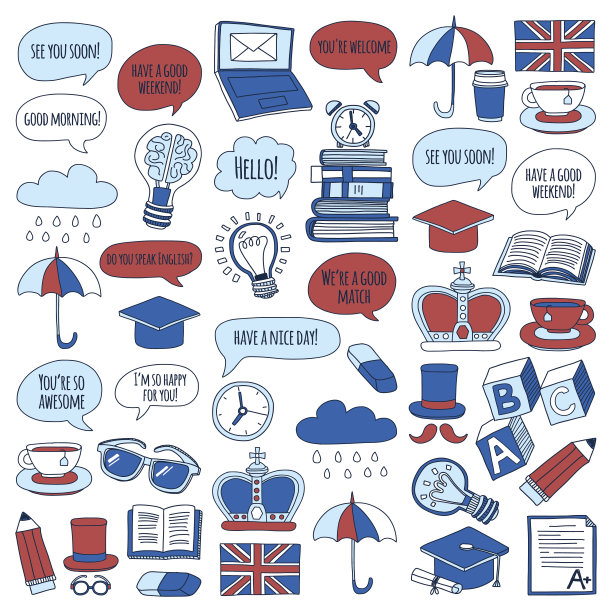 矢量涂鸦模式英语课程语言学校图片下载