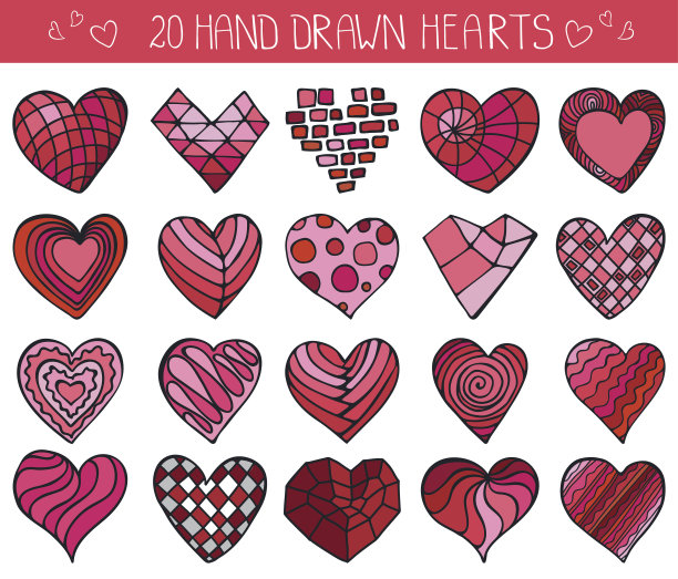 手绘心形涂鸦集。彩色几何装饰图片下载