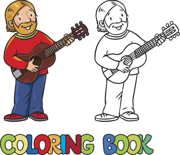 有趣的音乐家或吉他手。彩色书图片下载