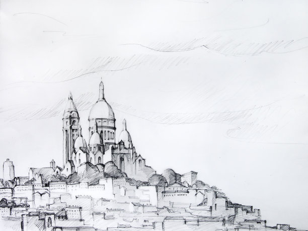 画巴黎，用铅笔画素材图片