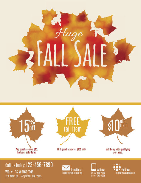 秋季销售传单与水彩秋叶图片下载