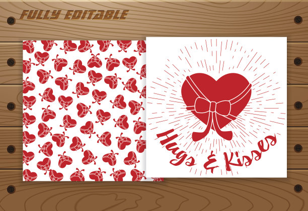 木桌上放着情人节卡片。图片下载