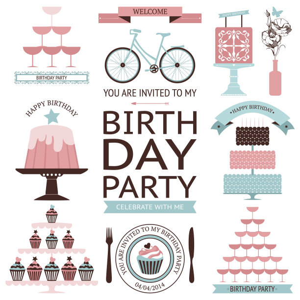 矢量组的生日庆祝或假日图标孤立上图片下载