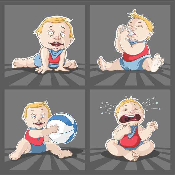 婴儿卡通小男孩玩哭喂养姿势图片下载