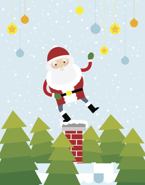 快乐的圣诞老人站在烟囱顶上。图片下载