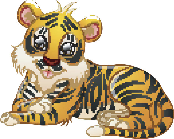 可爱的老虎卡通躺下素材图片