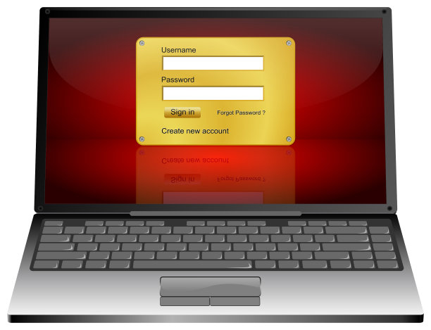 笔记本电脑与登录屏幕- 3d插图图片下载