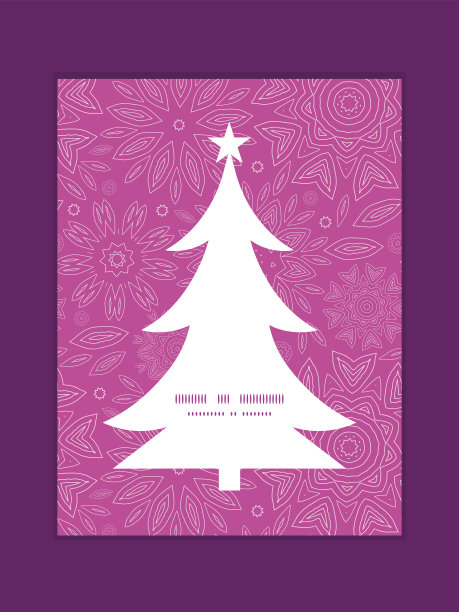 向量粉色抽象花朵纹理圣诞树剪影图案框架图片下载